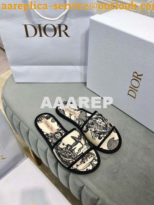 Replica Dior Chez Moi Slide Black and White Dior Zodiac Embroidered Co 2