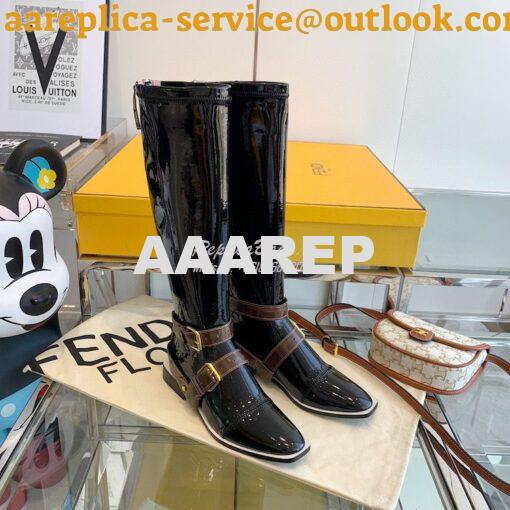 Replica Fendi Glossy Neoprene FFrame Harness Boots Black