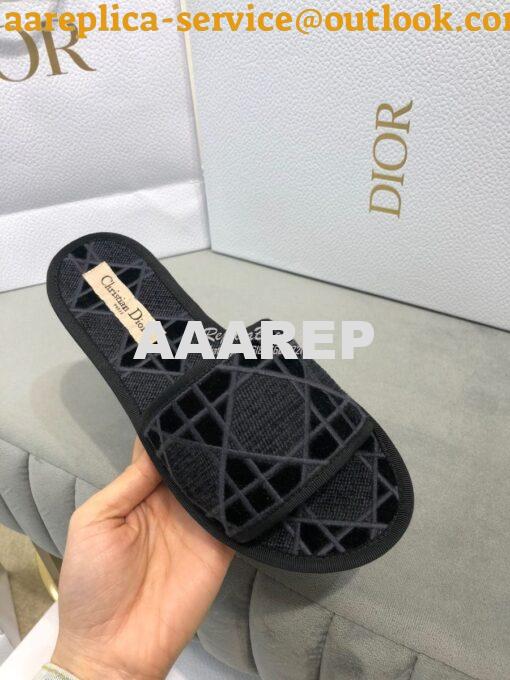 Replica Dior Chez Moi Slide Cannage Embroidered Velvet KCQ488 Black 5