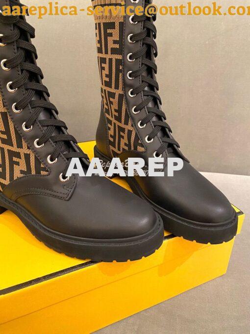 Replica Fendi Rockoko Black Leather Biker Boots With Stretch Fabric 8T 8