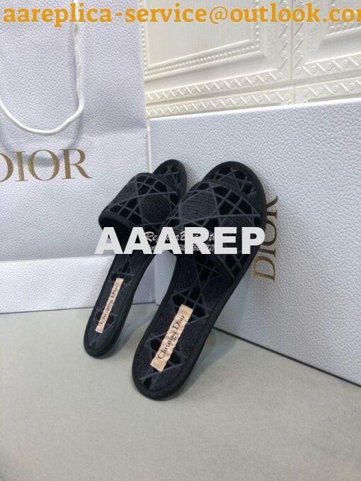 Replica Dior Chez Moi Slide Cannage Embroidered Velvet KCQ488 Black 6