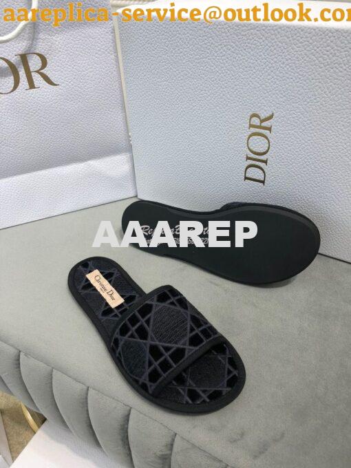 Replica Dior Chez Moi Slide Cannage Embroidered Velvet KCQ488 Black 7