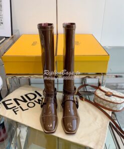 Replica Fendi Glossy Neoprene FFrame Harness Boots Brown