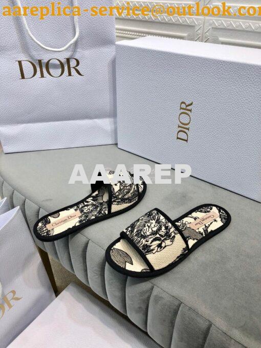 Replica Dior Chez Moi Slide Black and White Dior Zodiac Embroidered Co 5