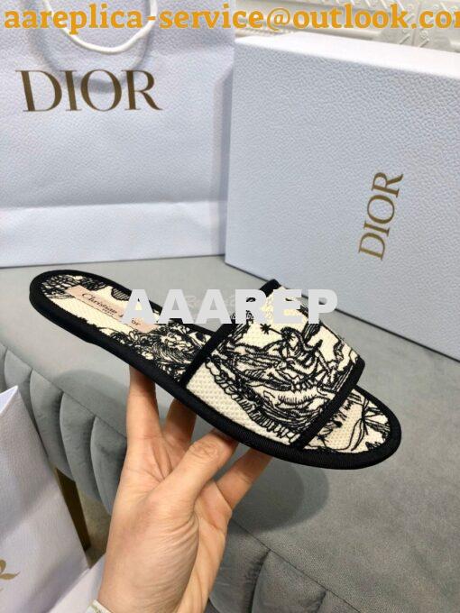 Replica Dior Chez Moi Slide Black and White Dior Zodiac Embroidered Co 6