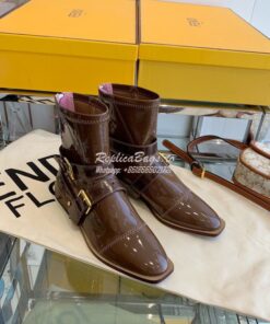 Replica Fendi Glossy Neoprene FFrame Harness Ankle Boots Brown