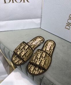 Replica Dior Chez Moi Slide Oblique Embroidered Velvet KCQ488 Brown