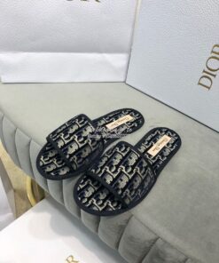 Replica Dior Chez Moi Slide Oblique Embroidered Velvet KCQ488 Blue 2