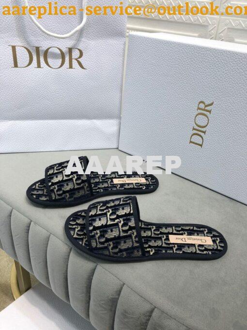 Replica Dior Chez Moi Slide Oblique Embroidered Velvet KCQ488 Blue 3