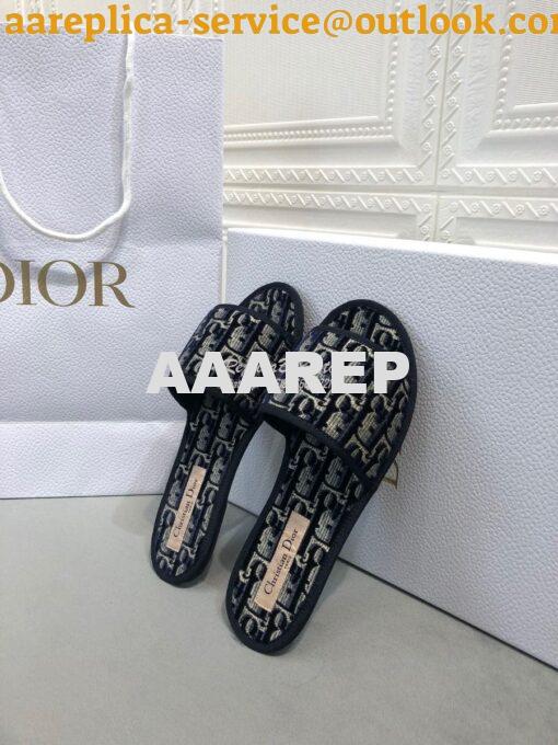 Replica Dior Chez Moi Slide Oblique Embroidered Velvet KCQ488 Blue 4