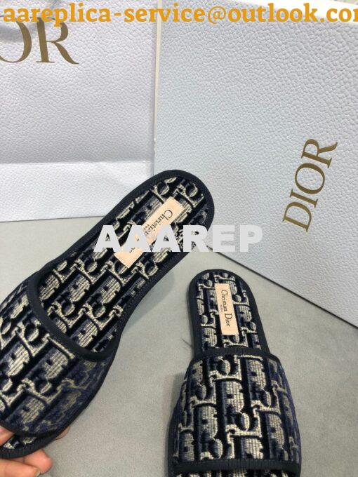 Replica Dior Chez Moi Slide Oblique Embroidered Velvet KCQ488 Blue 5