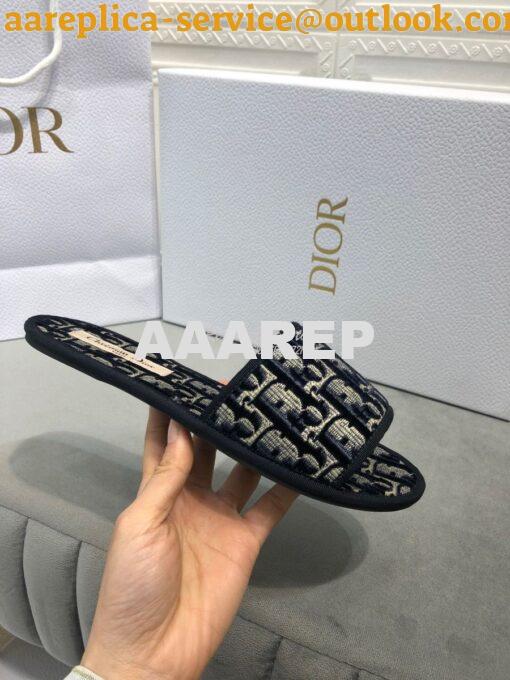 Replica Dior Chez Moi Slide Oblique Embroidered Velvet KCQ488 Blue 7