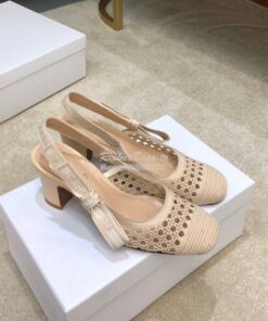 Replica Dior & Moi Slingback Pump Cream Cannage Mesh Embroidery KDP890 2