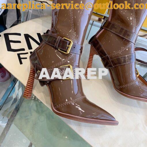 Replica Fendi Glossy Neoprene FFrame Harness Boots Heel Brown 7