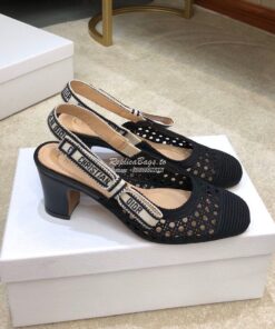 Replica Dior & Moi Slingback Pump Black Cannage Mesh Embroidery KDP890