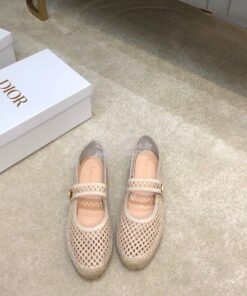 Replica Dior Caro Espadrille Ballerina Flat Cream Mesh Embroidery KCB6 2