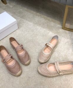 Replica Dior Caro Espadrille Ballerina Flat Nude Mesh Embroidery KCB67 2