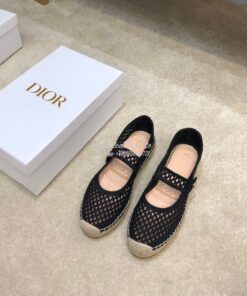 Replica Dior Caro Espadrille Ballerina Flat Black Mesh Embroidery KCB6