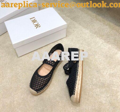 Replica Dior Caro Espadrille Ballerina Flat Black Mesh Embroidery KCB6 2