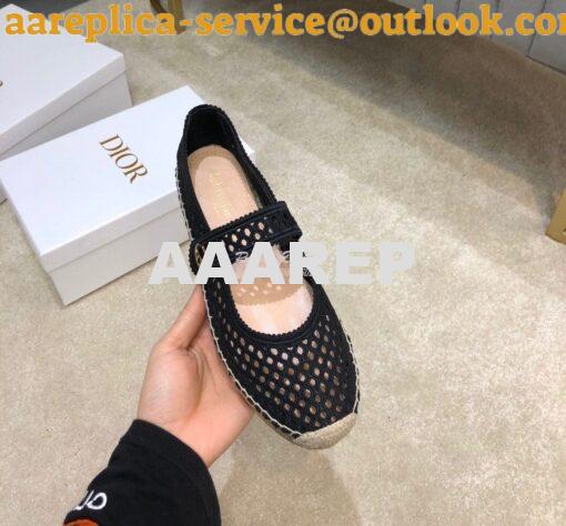 Replica Dior Caro Espadrille Ballerina Flat Black Mesh Embroidery KCB6 4