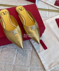 Replica Valentino Roman Stud Flat Mule In Metallic Calfskin VW2S0 Anti