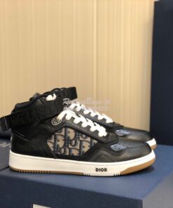 Replica Dior B27 High-Top Sneaker 3SH132 Black Smooth Calfskin with Ob 2