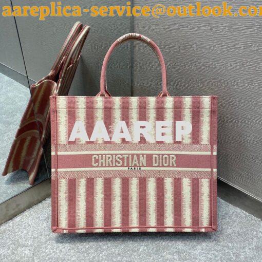 Replica Dior Book Tote Pink D-Stripes Embroidery Canvas Bag 3