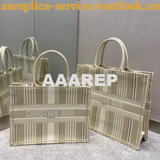 Replica Dior Book Tote Beige Stripes Embroidery Canvas Bag