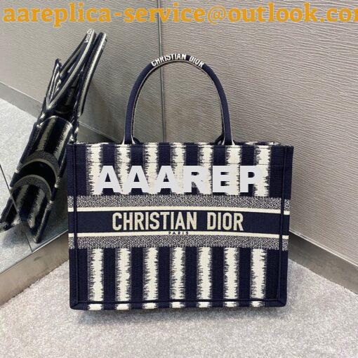 Replica Dior Book Tote Blue D-Stripes Embroidery Canvas Bag 8