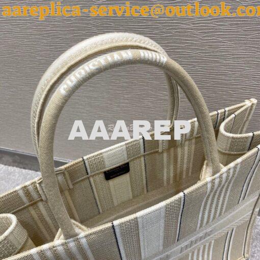 Replica Dior Book Tote Beige Stripes Embroidery Canvas Bag 5