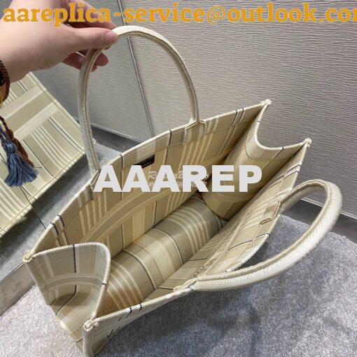 Replica Dior Book Tote Beige Stripes Embroidery Canvas Bag 6