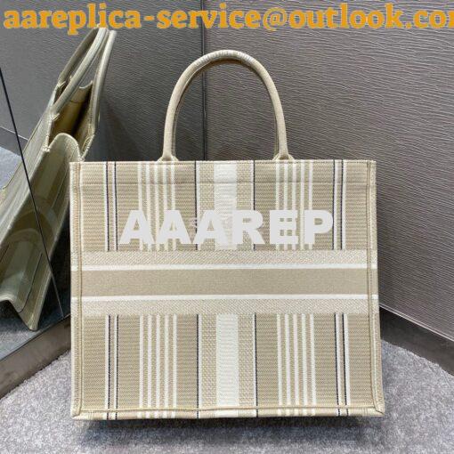 Replica Dior Book Tote Beige Stripes Embroidery Canvas Bag 7