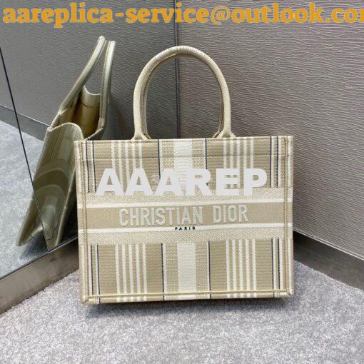 Replica Dior Book Tote Beige Stripes Embroidery Canvas Bag 8