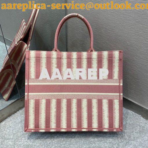 Replica Dior Book Tote Pink D-Stripes Embroidery Canvas Bag 9