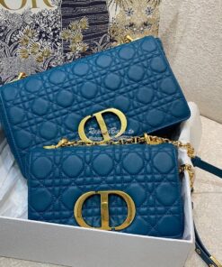 Replica Dior Large Caro Bag Soft Cannage Calfskin M9243 Ocean Blue