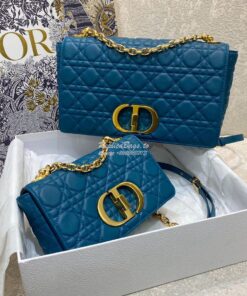 Replica Dior Large Caro Bag Soft Cannage Calfskin M9243 Ocean Blue 2