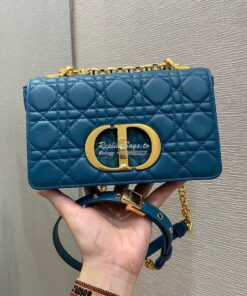 Replica Dior Small Caro Bag Soft Cannage Calfskin M9241 Ocean Blue 2