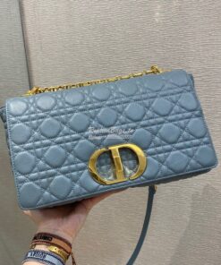 Replica Dior Large Caro Bag Soft Cannage Calfskin M9243 Cloud Blue