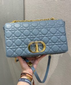 Replica Dior Large Caro Bag Soft Cannage Calfskin M9243 Cloud Blue 2