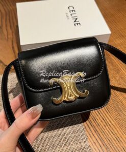 Replica Celine Mini Triomphe In Shiny Calfskin 10I513 Black