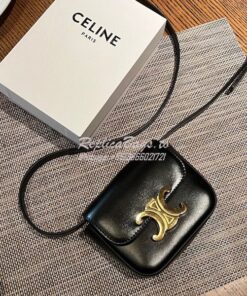 Replica Celine Mini Triomphe In Shiny Calfskin 10I513 Black 2