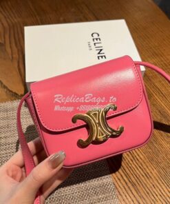 Replica Celine Mini Triomphe In Shiny Calfskin 10I513 Flamingo 2