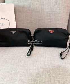 Replica Prada Fabric Cosmetic Pouch 1NE693 Black w Red Logo