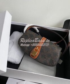 Replica Celine Clutch On Strap In Triomphe Canvas 10I593 Tan