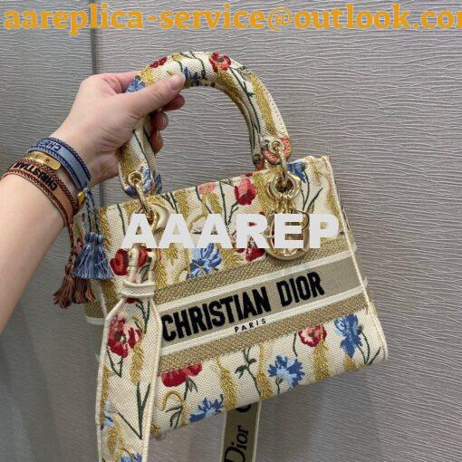 Replica Dior Medium Lady D-lite Bag Beige Multicolor Dior Hibiscus Met 2