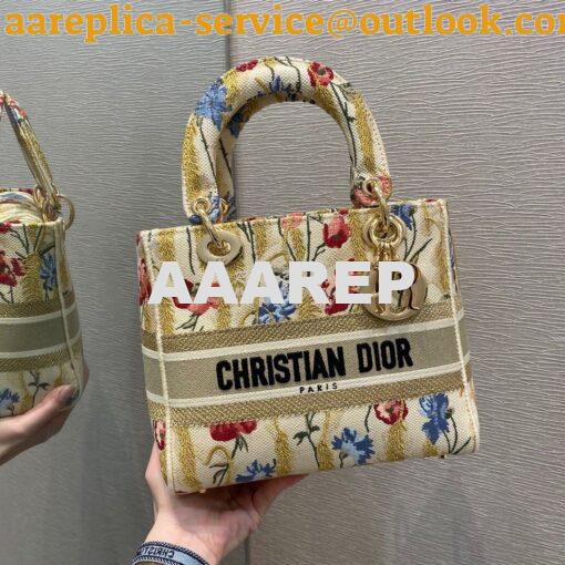 Replica Dior Medium Lady D-lite Bag Beige Multicolor Dior Hibiscus Met 3