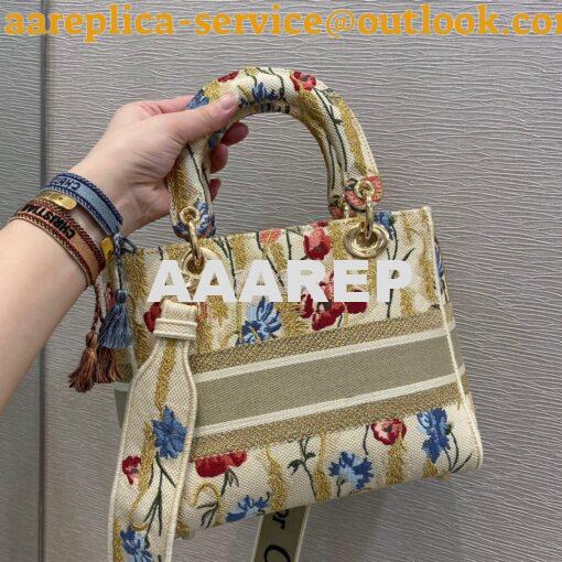 Replica Dior Medium Lady D-lite Bag Beige Multicolor Dior Hibiscus Met 9