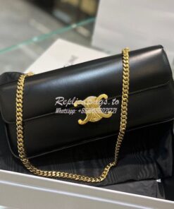 Replica Celine Chain Bag Triomphe In Shiny Calfskin 197413 Black with