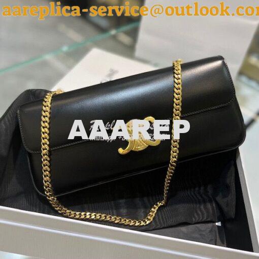 Replica Celine Chain Bag Triomphe In Shiny Calfskin 197413 Black with