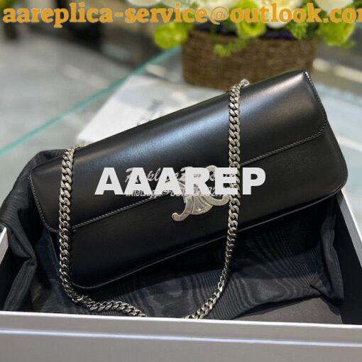 Replica Celine Chain Bag Triomphe In Shiny Calfskin 197413 Black with